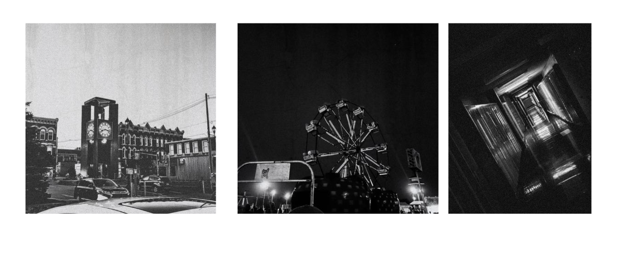black and white city photography, fair, empty hall.
